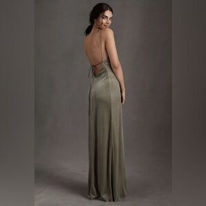 Jenny Yoo Stretch-Velvet Sabrina Dress in Sage